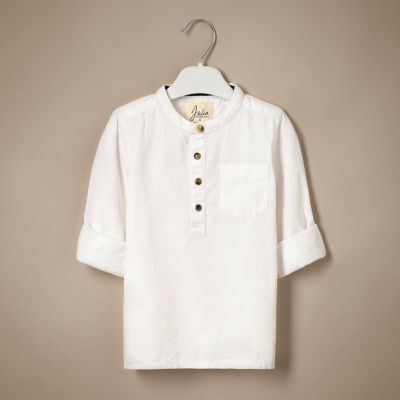 Mini boys white textured grandad shirt
